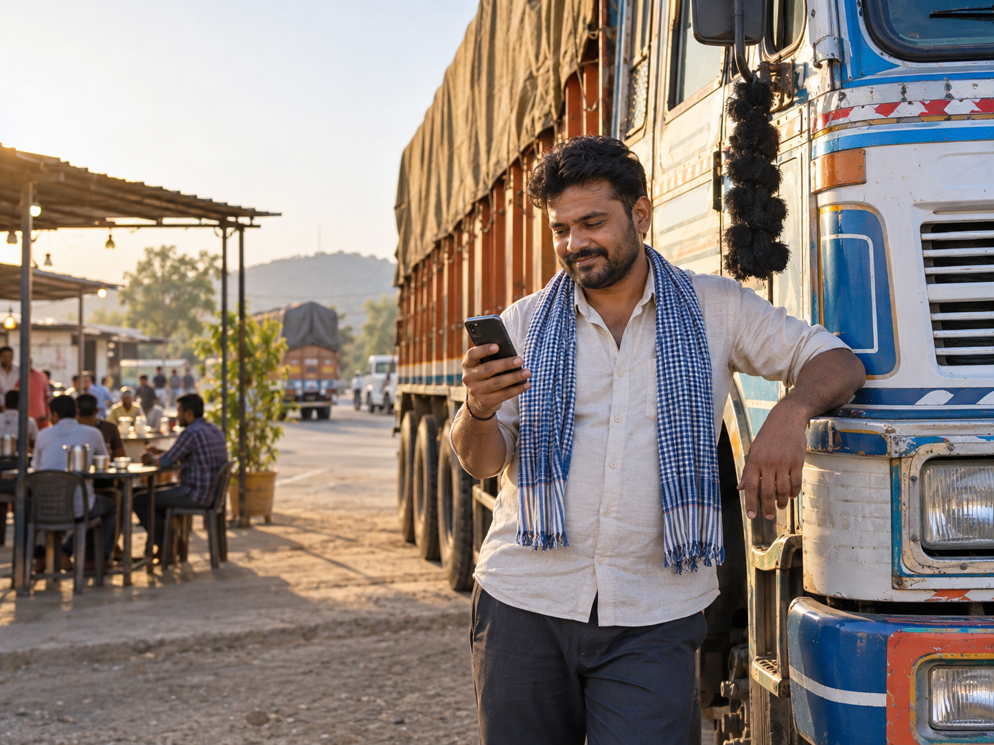 Technician repairing a truck tyre on the roadside