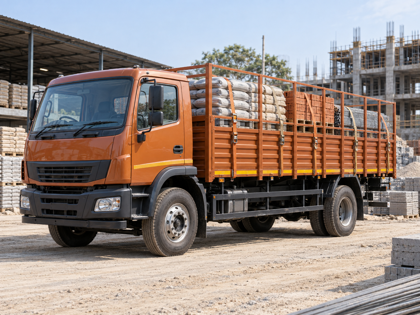 Indian 19-foot open-body truck carrying secured materials